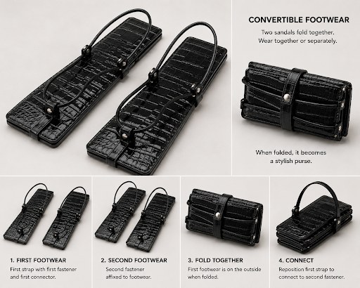 Tuck convertible sandals in classic black crocodile